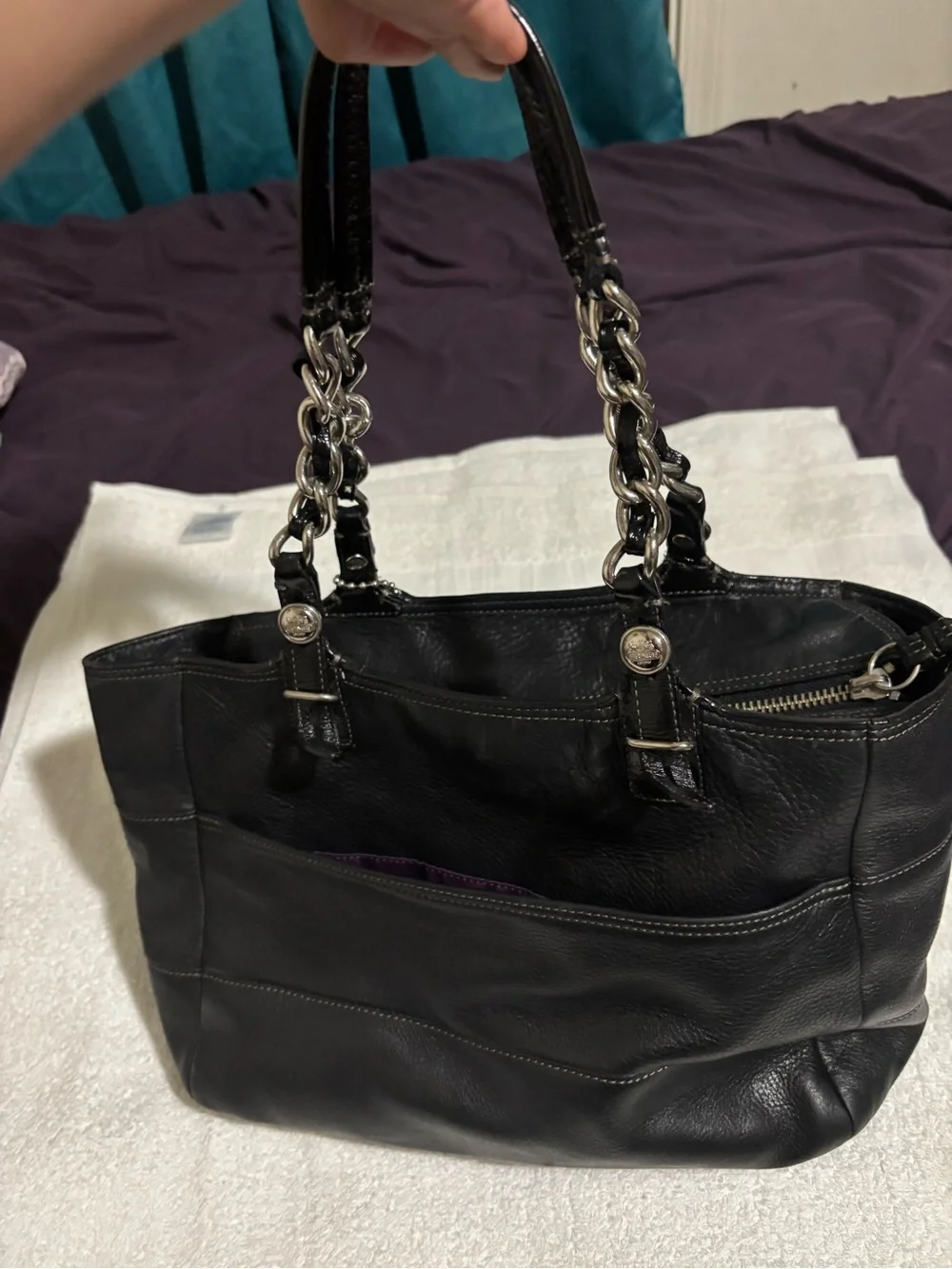 Coach Black Leather Chain-Handle Shoulder Bag